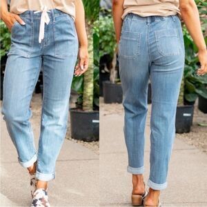 Judy Blue Jeans Clearwater Joggers High Waist Medium Wash Drawstring size 13/31